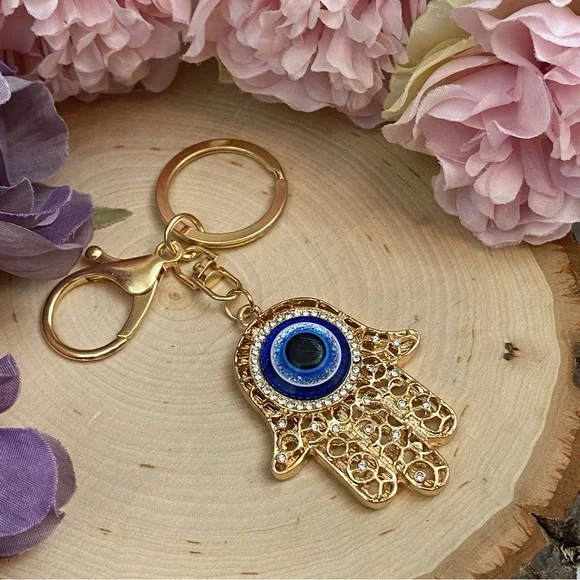 Bohemian Crystal Hamsa Hand with Evil Eye Keychain - Picture 9 of 15
